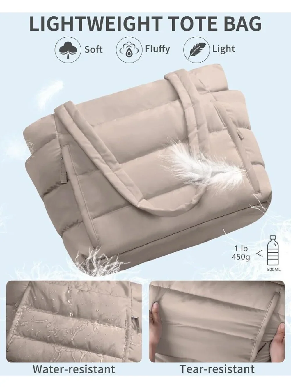 👜Women's Oatmeal Puffer Tote Bag 16 Pockets Work Gym Travel Laptop Handbag